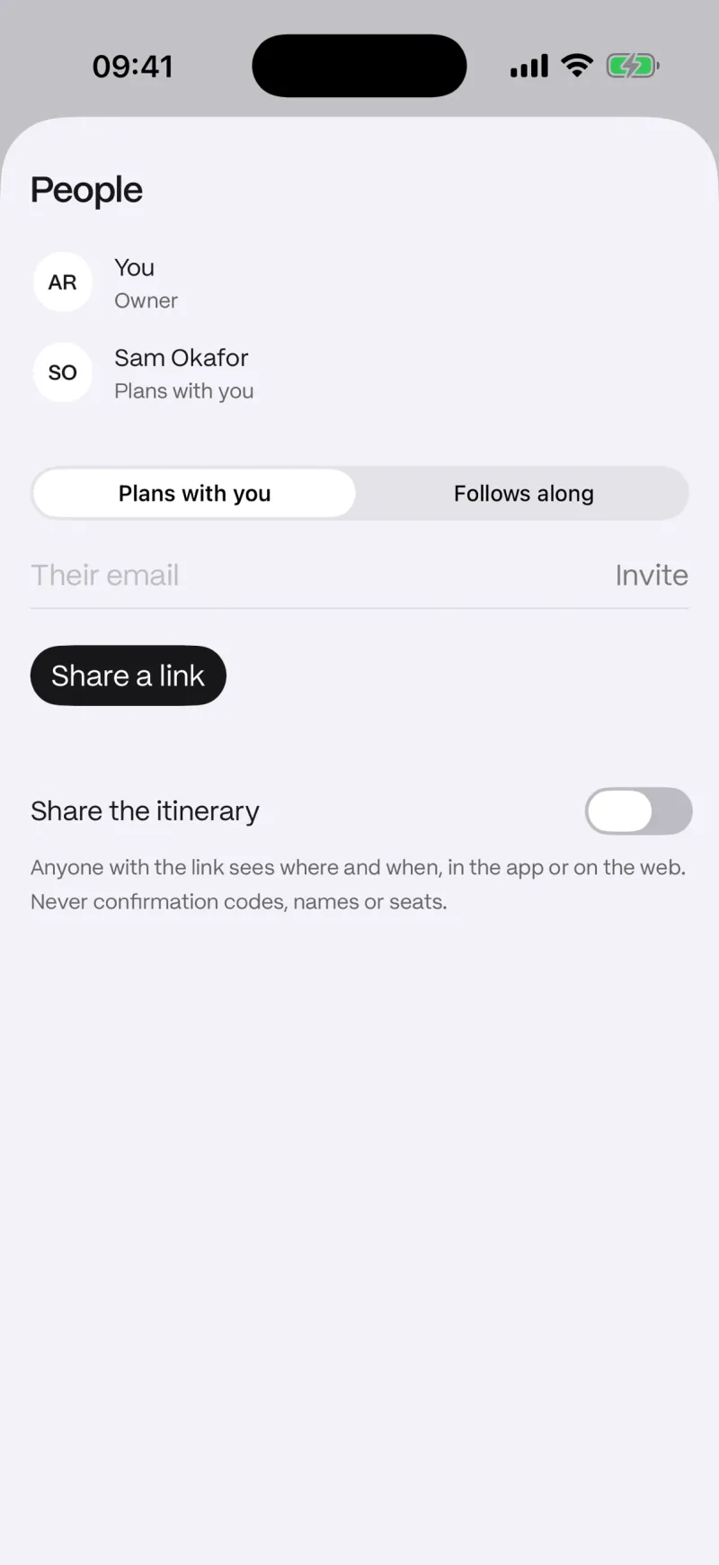 The people on a trip, with a way to invite more